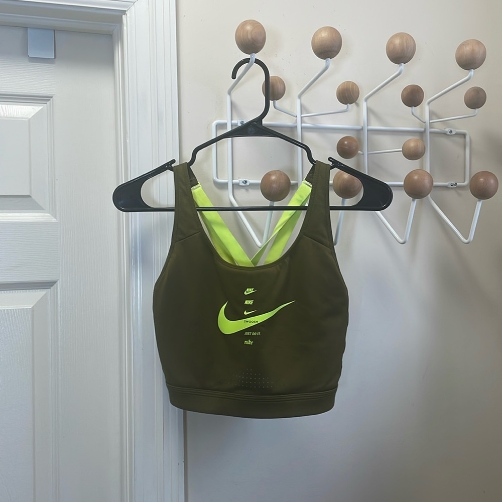 Nike - Athletic Sports Bra Criss Cross Back Straps - Brown Neon Green - XL